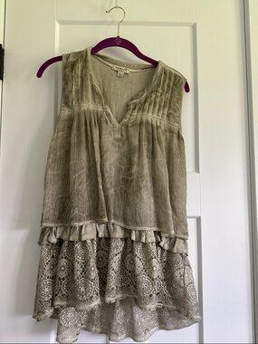 ONE WORLD Olive Green Layered Sleeveless Tank Top